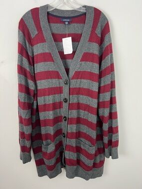 Lands' End NWOT Striped Button Wool Blend Button Cardigan